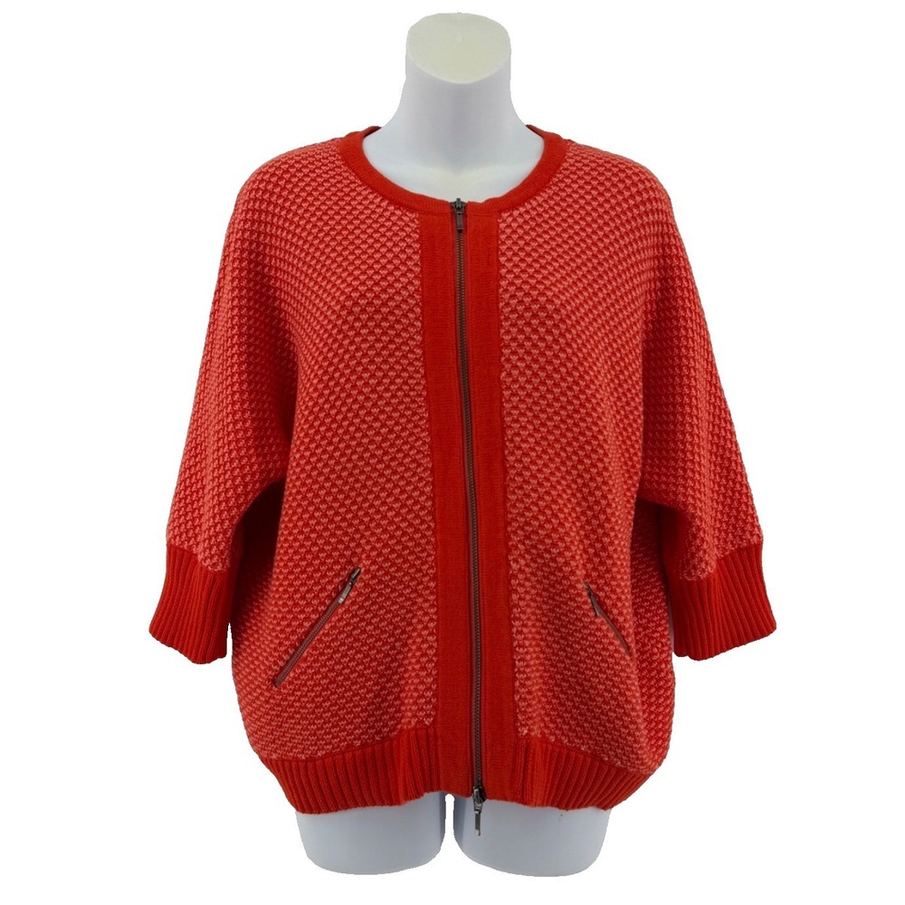 CAbi Orange Sweater Women Medium Artsy Chic Textured Knit Zip Front